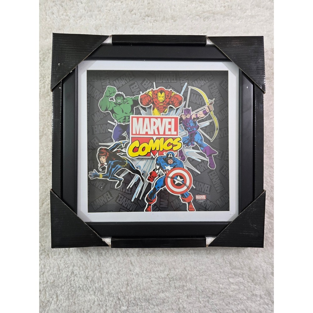 Marvel Comics Avengers 3D Shadow Box Wall Art Black Frame Silver Buffalo 14x14